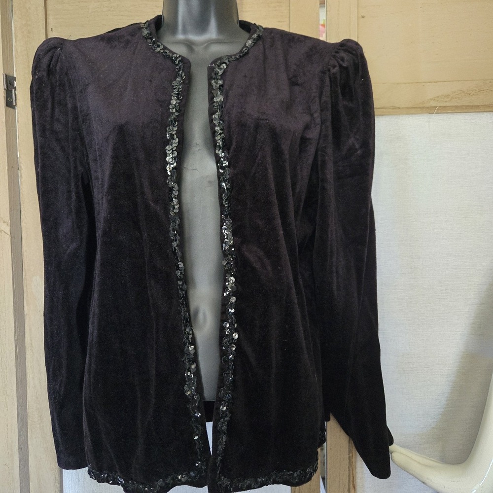 Women's Embellished Vintage Black Velvet Jacket By Boston Maid